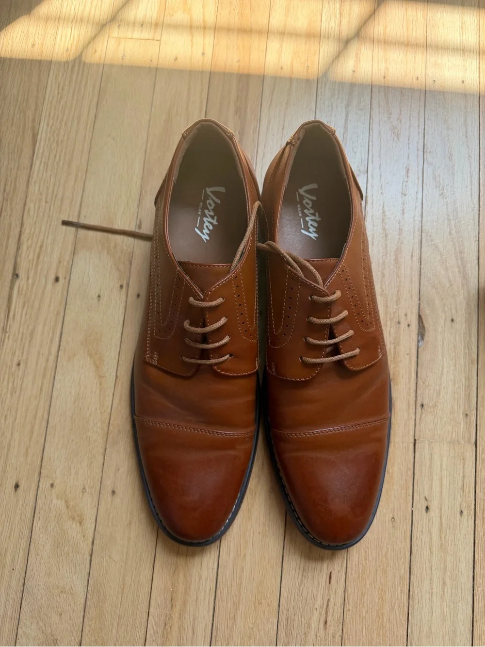 Vostey Tan Leather Cap-Toe Derby Shoes